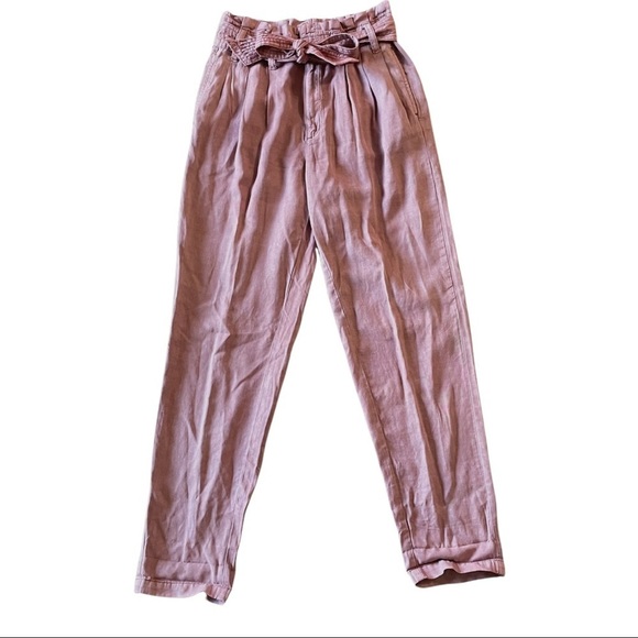 American Eagle High Waisted Pink Paperbag Pants Size 4 - Picture 7 of 11